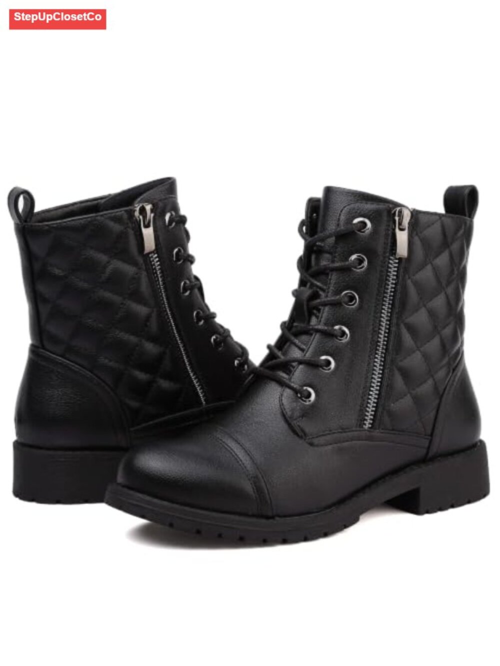 Women's Combat Lace Up Side Zipper Low Heel Ankle Boots Water Resistant Fall